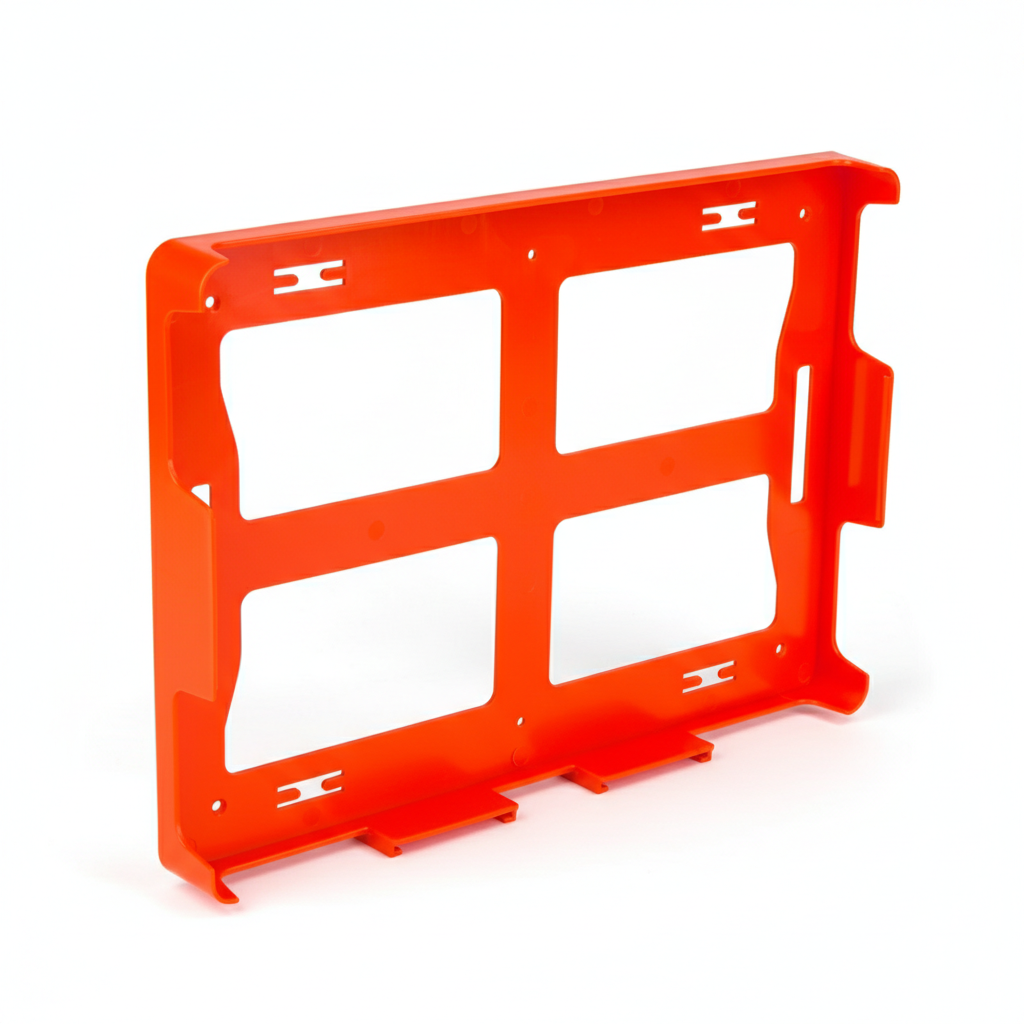 Orange mounting bracket designed for the Marine (E Scale) First Aid Kit to secure it on vessels.