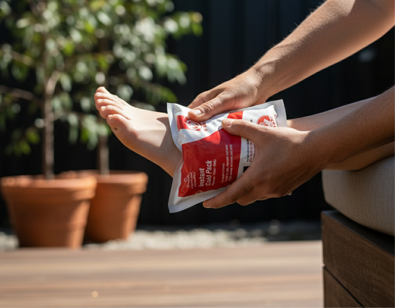 Includes burn gel and cold pack treatment