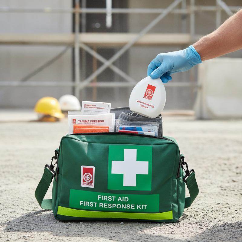 Clearly labeled trauma and CPR supplies