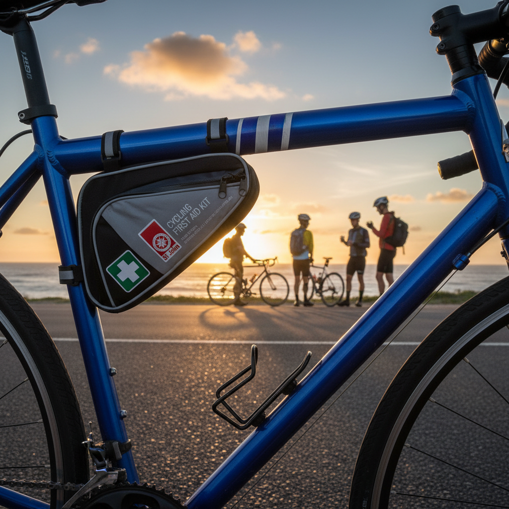 Cycling first aid kit clipped directly to bike